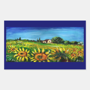 SUNFLOWERS AND COUNTRYSIDE IN TUSCANY RECTANGULAR STICKER