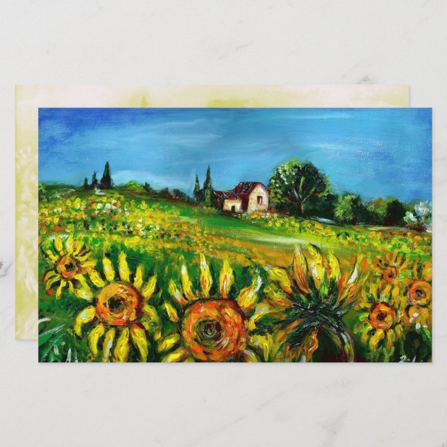 SUNFLOWERS AND COUNTRYSIDE IN TUSCANY STATIONERY (Front/Back)