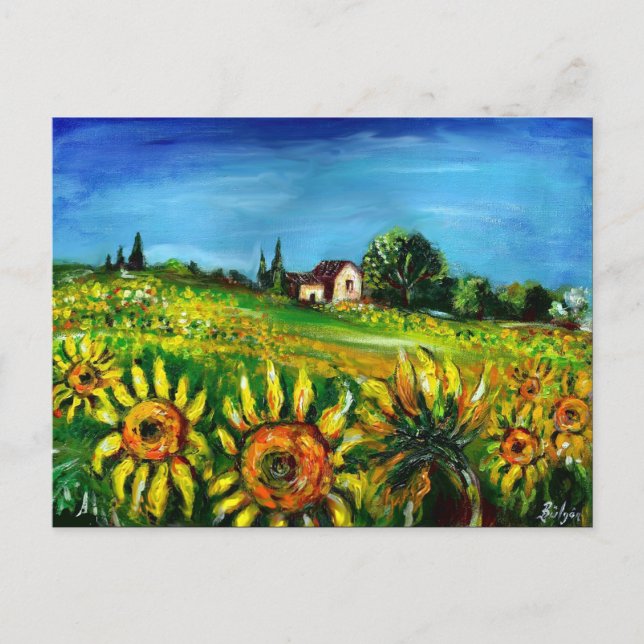 SUNFLOWERS AND COUNTRYSIDE TUSCANY LANDSCAPE INVITATION POSTCARD (Front)