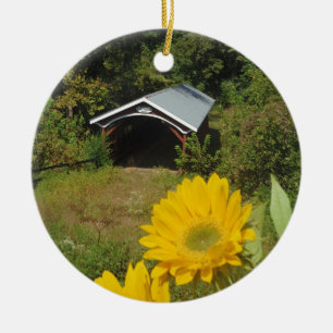 Sunflowers and Cover bridge Ceramic Tree Decoration