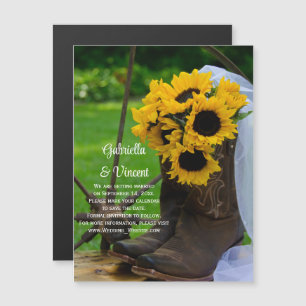 Sunflowers and Cowboy Boots Wedding Save the Date Magnetic Invitation