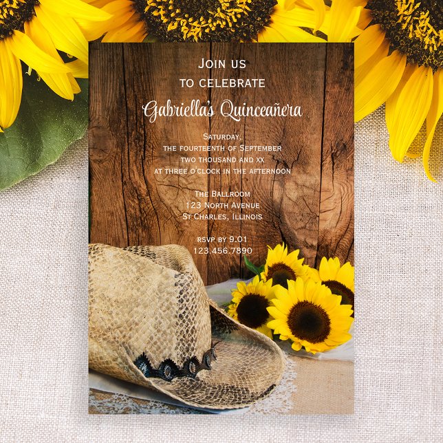 Sunflowers and Cowboy Hat Quinceañera Barn Party  Invitation (Creator Uploaded)