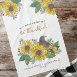 Sunflowers and Crow Thankful Thanksgiving Family Tea Towel<br><div class="desc">This custom Thanksgiving towel features a watercolor illustration of a friendly crow sitting among the beautiful Fall sunflowers and customisable text that reads,  "Let us gather together and be thankful."  Personalise with your family name,  a thanksgiving message,  the year,  or other text to make it your own!</div>