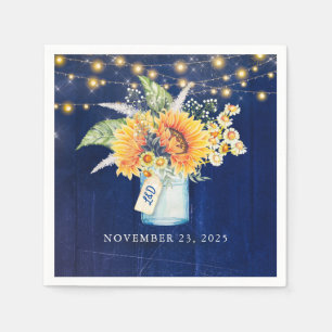Sunflowers and Daisies Navy Blue Rustic Mason Jar Napkin