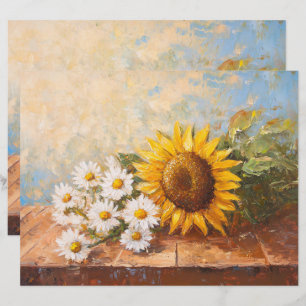 Sunflowers and Daisies Painting Scrapbook Paper