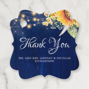Sunflowers and Daisies Rustic Navy Blue Fall Favour Tags