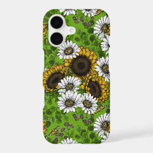 Sunflowers and daisies, summer garden