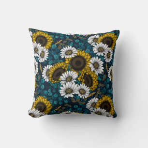 Sunflowers and daisies, summer garden 2 cushion