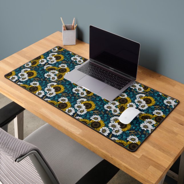 Sunflowers and daisies, summer garden 2 desk mat (Office 2)