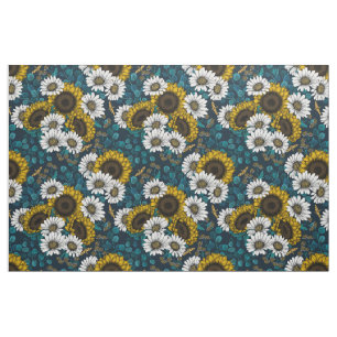 Sunflowers and daisies, summer garden 2 fabric