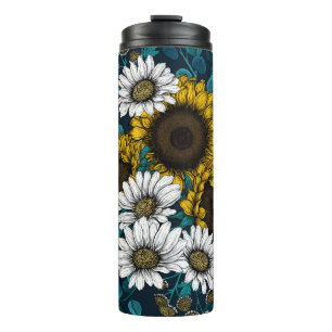 Sunflowers and daisies, summer garden 2 thermal tumbler