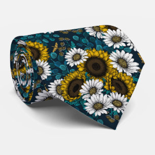 Sunflowers and daisies, summer garden 2 tie