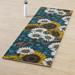 Sunflowers and daisies, summer garden 2 yoga mat