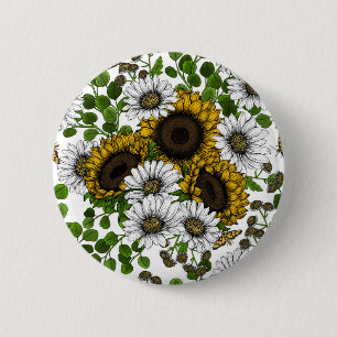 Sunflowers and daisies, summer garden 3 6 cm round badge