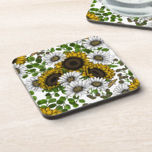 Sunflowers and daisies, summer garden 3 coaster