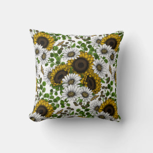 Sunflowers and daisies, summer garden 3 cushion