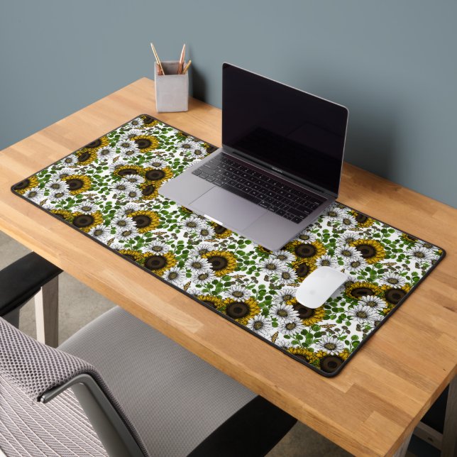 Sunflowers and daisies, summer garden 3 desk mat (Office 2)