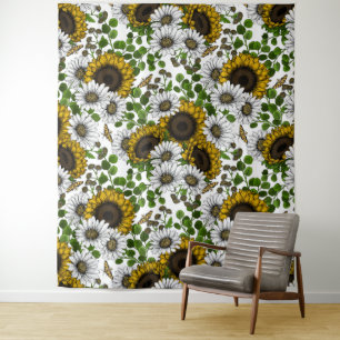 Sunflowers and daisies, summer garden 3 tapestry