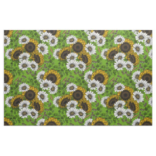 Sunflowers and daisies, summer garden fabric