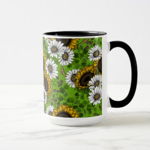 Sunflowers and daisies, summer garden mug