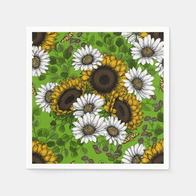 Sunflowers and daisies, summer garden napkin (Front)