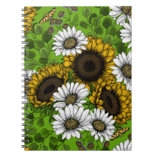 Sunflowers and daisies, summer garden notebook