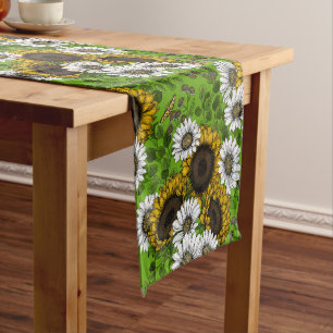Sunflowers and daisies, summer garden short table runner