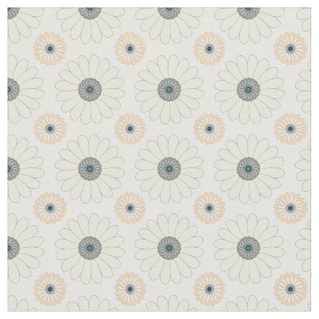 Sunflowers and daisy seamless floral pattern fabric (Close Up)
