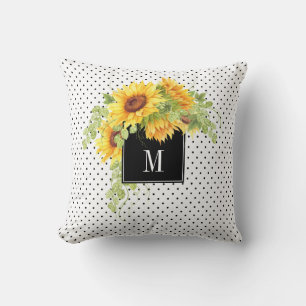 Sunflowers and Dotted Pattern with Your Monogram Cushion