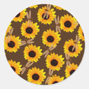 Sunflowers And Dragonflies, Classic Round Sticker