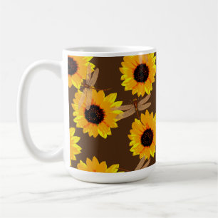 Sunflowers And Dragonflies,   Coffee Mug