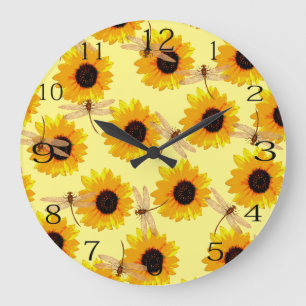 Sunflowers And Dragonflies, Large Clock