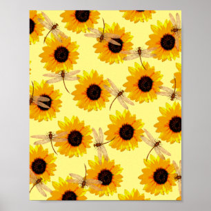 Sunflowers And Dragonflies, Poster