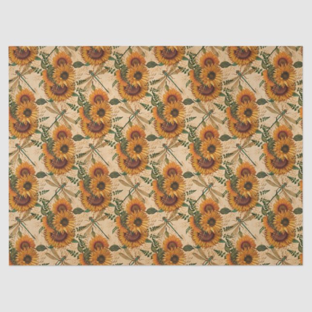 Sunflowers and Dragonflies Series Design 3 Tissue Paper (Front)