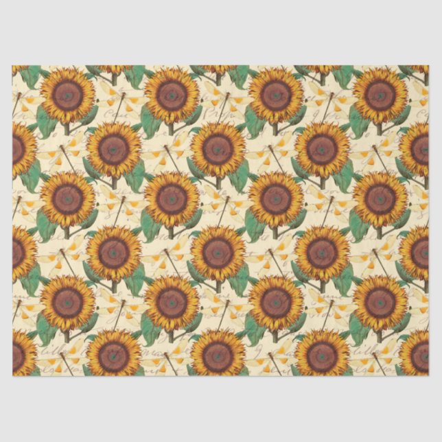 Sunflowers and Dragonflies Series Design 5 Tissue Paper (Front)