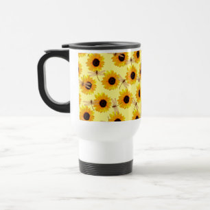 Sunflowers And Dragonflies,  Travel Mug