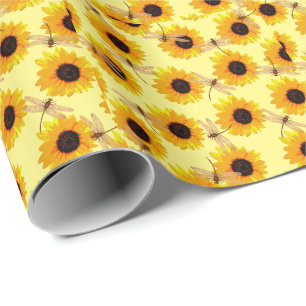 Sunflowers And Dragonflies,   Wrapping Paper