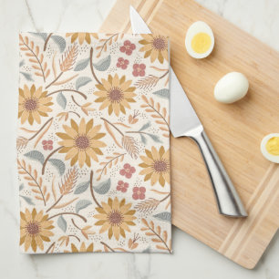 Sunflowers and ears of wheat tea towel