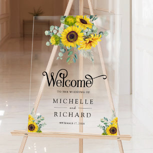 Sunflowers and Eucalyptus Wedding Welcome Acrylic Sign