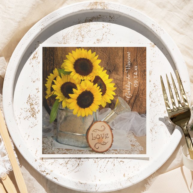 Sunflowers and Garden Watering Can Barn Wedding Napkin (Creator Uploaded)