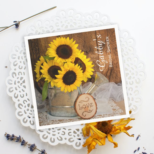 Sunflowers and Garden Watering Can Bridal Shower Napkin (Creator Uploaded)