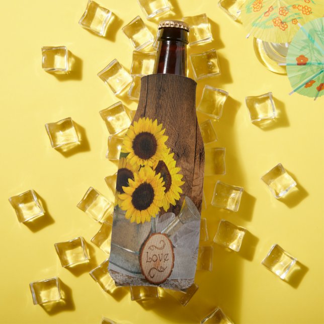 Sunflowers and Garden Watering Can Wedding Favours Bottle Cooler (In Situ Summer)