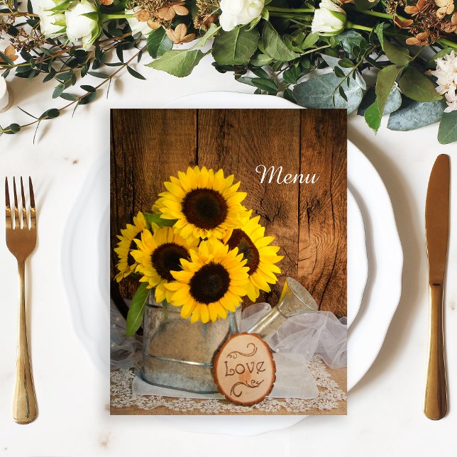Sunflowers and Garden Watering Can Wedding Menu (Creator Uploaded)