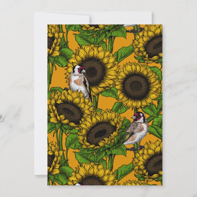 Sunflowers and goldfinches on orange (Front)