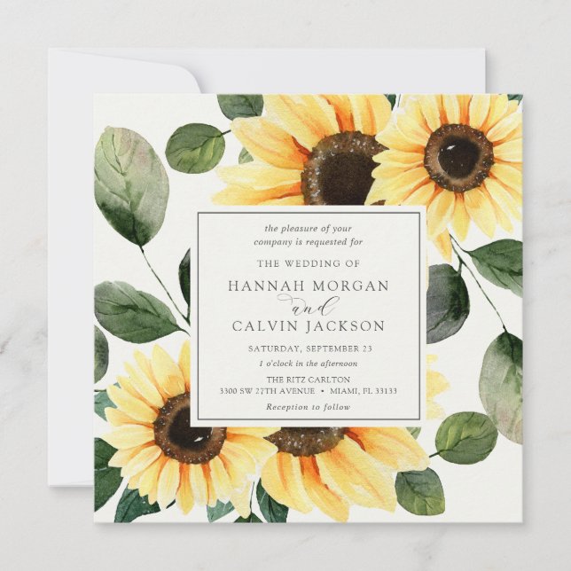 Sunflowers and Greenery Wedding Invitation (Front)