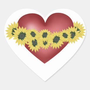 Sunflowers and heart. Love and flowers. Sticker