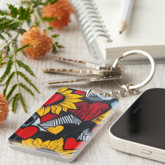 sunflowers and hearts key ring (Front Right)