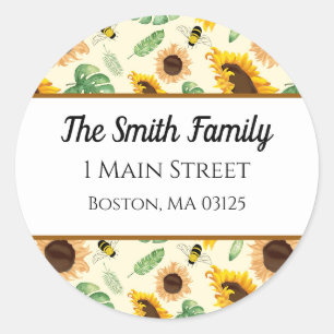 Sunflowers and Honey Bee Return Address Labels