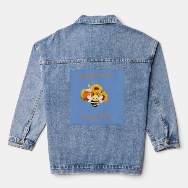 Sunflowers and Honeybees  Denim Jacket (Back)