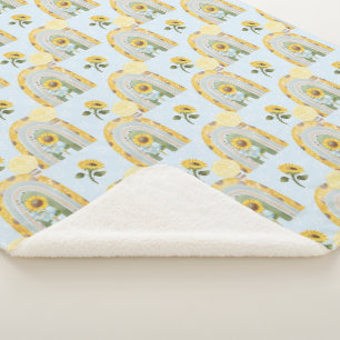 Sunflowers and Hot Air Balloons Baby Boy Sherpa Blanket